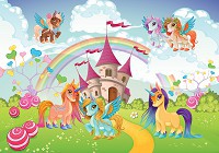 Флізелінові фотошпалери для дівчинки 520x318 см Дитячі - Казковий край єдинорогів (13882VEXXXXXL)+клей - вид 1 мініатюра