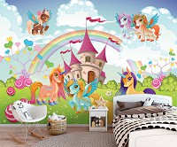 Флізелінові фотошпалери замки та палаци 312x219 см Дитячі - Казковий край єдинорогів (13882VEXXL)+клей