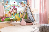 Флізелінові фотошпалери для дівчинки 368x280 см Дитячі - Казковий край єдинорогів (13882V10)+клей