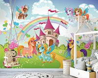 Флізелінові фотошпалери для дівчаток 460x300 см Дитячі - Казковий край єдинорогів (13882V12)+клей