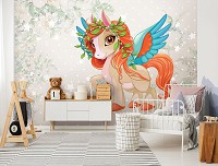 Флизелиновые фотообои для девочек 368 x 280 см Детские - Волшебное пони  (13885V10)+клей