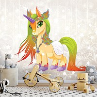 Флизелиновые фотообои для детей 368 x 254 см Детское - Волшебный единорог (13887V8)+клей