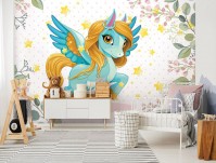 Фотообои флизелиновые 368 x 280 см Детское - Светло голубое пони  (13888V10)+клей