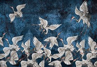 Флизелиновые фотообои под старину 254x184 см Птицы - Журавли на синем фоне (13889V4)+клей - вид 1 миниатюра