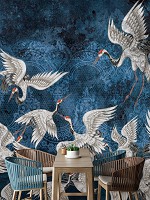 Флизелиновые фотообои для стен птицы 368x254 см Журавли на синем фоне (13889V8) +клей