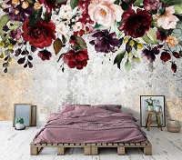 Романтические флизелиновые фотообои 312 x 219 см Нарисованные цветы на стене  (13890VEXXL)+клей