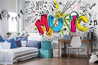 Флизелиновые фотообои музыка 368 x 280 см Детские - Граффити (13891V10)+клей