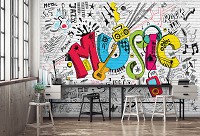 Флизелиновые фотообои 416 x 290 см Детские - Граффити Музыка (13891VEXXXXL)+клей