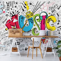 Флизелиновые фотообои для спальни 368 x 254 см Детские - Граффити Музыка (13891V8)+клей