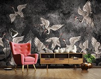 Флизелиновые фотообои с птицами 460x300 см Журавли на темном фоне (13892V12) +клей