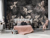 Искусство флизелиновые фотообои птицы 312x219 см Журавли на темном фоне (13892VEXXL) +клей