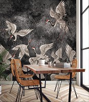 Флизелиновые фото обои птицы 254x184 см Журавли на темном фоне (13892V4)+клей