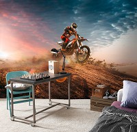 Флизелиновые 3D фотообои для подростка мальчика 368 x 254 см Спорт - Гонщик на мотоцикле (13893V8)+клей