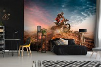 Флизелиновые 3D фото обои в детскую для мальчика 416 x 254 см Спорт - Гонщик на мотоцикле (13893VEXXXL)+клей