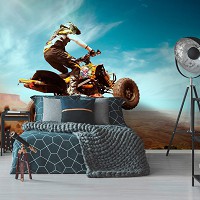 Флизелиновые 3д детские фотообои для мальчиков подростков машины 368x254 см Квадроциклист в моменте (13894V8) +клей