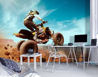 Флизелиновые 3д детские фотообои для мальчиков подростков машины 312x219 см Квадроциклист в моменте (13894VEXXL) +клей