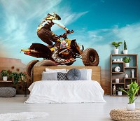 Флизелиновые 3д детские фотообои для мальчиков подростков фото машин 368x280 см Квадроциклист в моменте (13894V10) +клей