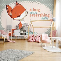 Флизелиновые фотообои для девочек 368 x 280 см Детские - Лисичка и мышонок (13899V10)+клей