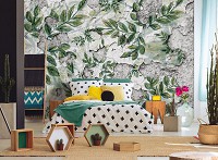 Флізелінові фотошпалери зелень Квіти - листя на старій стіні (13900V)+клей