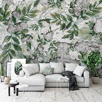 Флізелінові фото шпалери в інтер'єрі 254 x 184 см Квіти - Зелене листя на старій стіні (13900V4)+клей