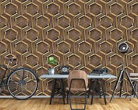 Флизелиновые фотообои геометрический узор 416 x 254 см Соты - Золотые шестиугольники на дереве (13901VEXXXL)+клей