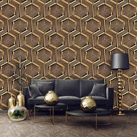 Флизелиновые фотообои соты 368 x 254 см Золотые шестиугольники на дереве (13901V8)+клей
