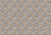 Современные флизелиновые фотообои на стену 312x219 см Соты - Золотые шестиугольники на сером дереве 13902VEXXL+клей - вид 1 миниатюра