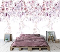 Фотообои флизелиновые 368 x 254 см Розовые листья на белом фоне (13905V8)+клей