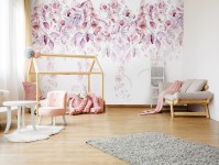 Фотообои флизелиновые 368 x 280 см Розовые листья на белом фоне (13905V10)+клей