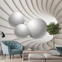 Флизелиновые 3 д фото обои 254 x 184 см Шары и туннель в бежевом цвете (13906V4)+клей