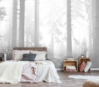 Фотообои флизелиновые 368 x 254 см Черно-белый лес в тумане (13908V8)+клей