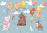 Фотошпалери флізелінові дитячі 312 x 219 см Щасливі звірята на повітряній кулі (13911VEXXL)+клей - вид 1 мініатюра