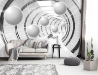 Фотообои 3D флизелиновые 368 x 280 см Шары в черно-белом тоннеле (13912V10)+клей