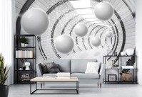 Фотообои 3D флизелиновые 254 x 184 см Шары в черно-белом тоннеле (13912V4)+клей
