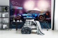 Фотообои 3D флизелиновые 312 x 219 см Неоновая машина для мальчика (13913VEXXL)+клей