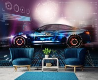 Фотообои 3D флизелиновые 254 x 184 см Неоновая машина для мальчика (13913V4)+клей