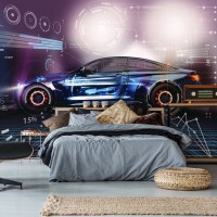 Фотообои 3D флизелиновые 368 x 254 см Неоновая машина для мальчика (13913V8)+клей