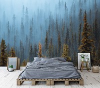 Флізелінові фото шпалери природа 254 x 184 см Ліс - дерева в тумані (13915V4)+клей