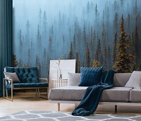 Красиві флізелінові 3D фотошпалери з природою 368x254 см Ліс - дерева у тумані (13915V8)+клей