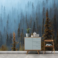 Флизелиновые фотообои 3D 312 x 219 см Лес - деревья в тумане (13915VEXXL)+клей