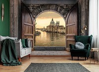 Флизелиновые фотообои 3D город 368 x 254 см Вид через арку на Венецию (13922V8)+клей