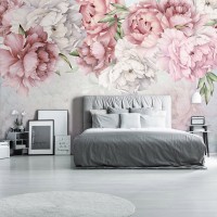 Фотообои флизелиновые цветы 416 x 254 см Акварельные большие бутоны пионов на стене (13926VEXXXL)+клей