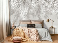 Флизелиновые фото обои серо-бежевые перья 312 x 219 см Природа - Пальмовые листья (13934VEXXL)+клей