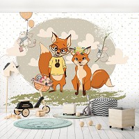 Флізелінові фотошпалери в дитячу для дівчинки 520x318 см Пара лисичок на пікніку (13935VEXXXXXL) +клей - вид 1 мініатюра
