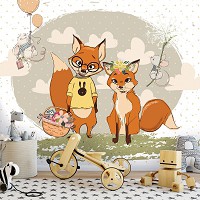 Флизелиновые фотообои в детскую для девочки 416x290 см Пара лисичек на пикнике (13935VEXXXXL) +клей