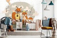 Флізелінові фотошпалери у дитячу для дівчинки 368x254 см Пара лисичок на пікніку (13935V8) +клей