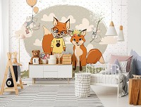 Флизелиновые фотообои в детскую для девочки 312x219 см Пара лисичек на пикнике (13935VEXXL) +клей