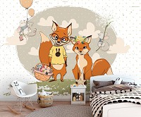 Флизелиновые фотообои в детскую для девочки 368x280 см Пара лисичек на пикнике (13935V10) +клей