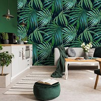 Готовые флизелиновые 3д фотообои 368x254 см Огромные зеленые листья на черном фоне (13949V8) +клей