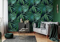 Флизелиновые 3д фотообои 312x219 см Огромные зеленые листья на черном фоне (13949VEXXL) +клей